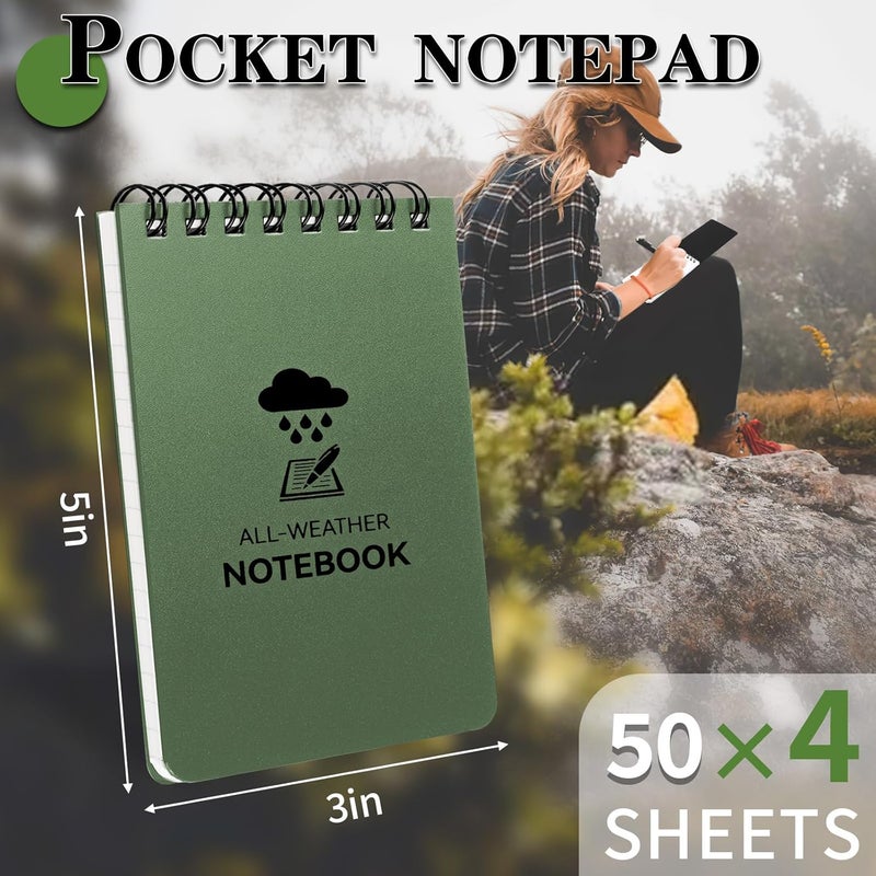 Coidea Waterproof Notebook, 4 Pack Top-Spiral Pocket Notepad, 3" x 5" Weatherproof NotePad, Police Pocket Notebook Memo Steno Note Pads for Outdoor Office School Recording, Army Green - Image 3